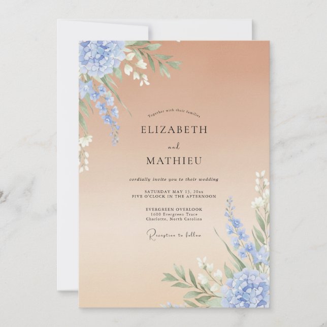 Periwinkle Tan Painted Wedding Invitation (Front)