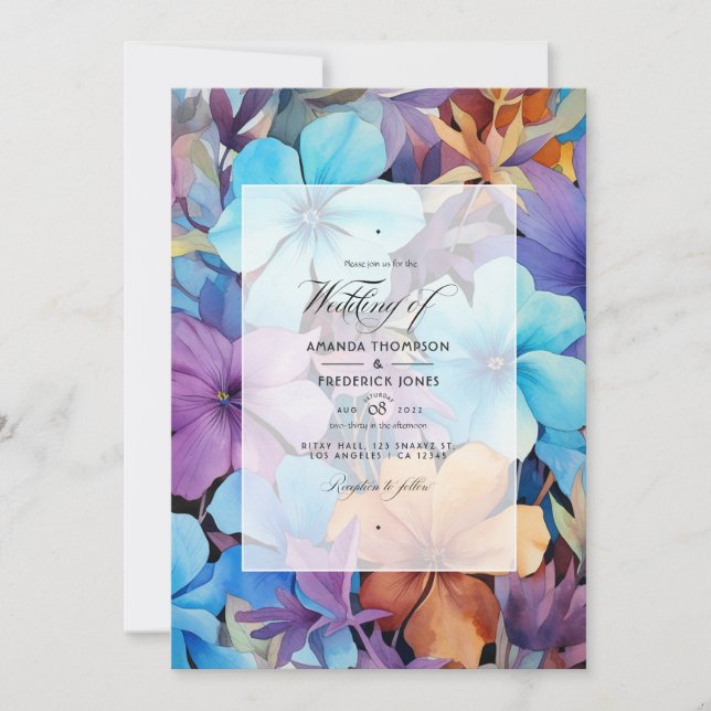Periwinkle, Turquoise and Reddish Brown Wedding Invitation (Front)
