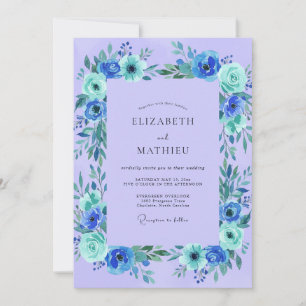 Periwinkle Turquoise Wildflower Wedding Invitation