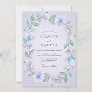 Periwinkle Violet Foliage Eucalyptus Wedding Invitation
