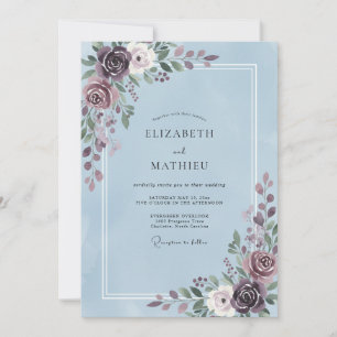 Periwinkle Violet Leaf Wedding Invitation
