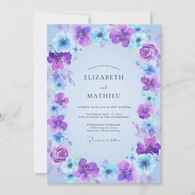 Periwinkle Violet Wildflower Wedding Invitation (Front)