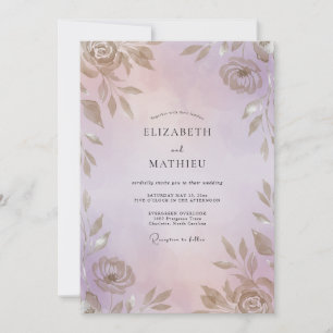 Periwinkle Warm Gold Leaf Wedding Invitation