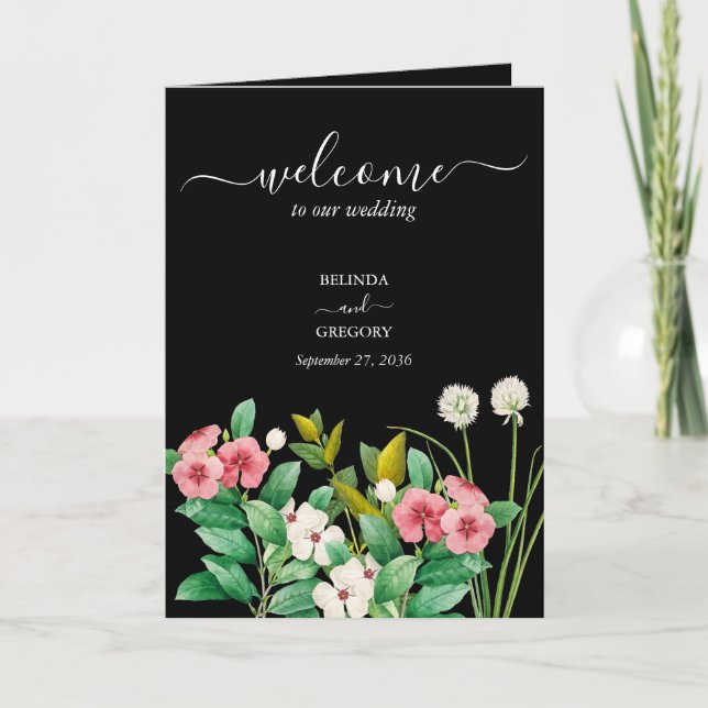 Periwinkle Wedding Black Order of Service Programme (Front)