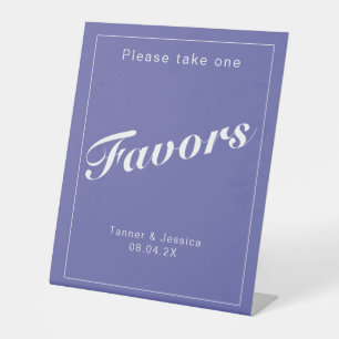 Periwinkle & White Modern Minimalist Wedding Favou Pedestal Sign