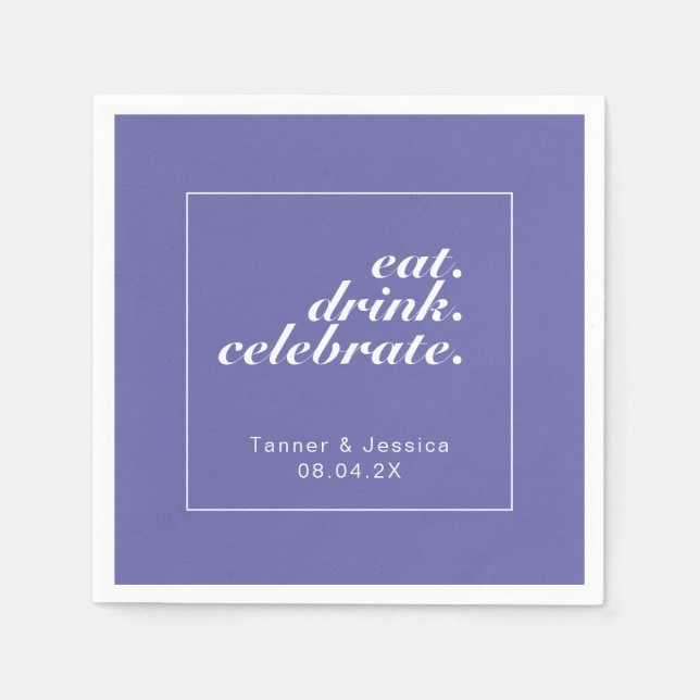 Periwinkle & White Modern Minimalist Wedding Paper Napkin (Front)