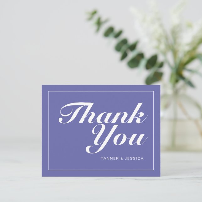 Periwinkle & White Modern Minimalist Wedding Thank You Card (Standing Front)