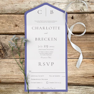 Periwinkle & White Monogram Minimal Dinner All In One Invitation