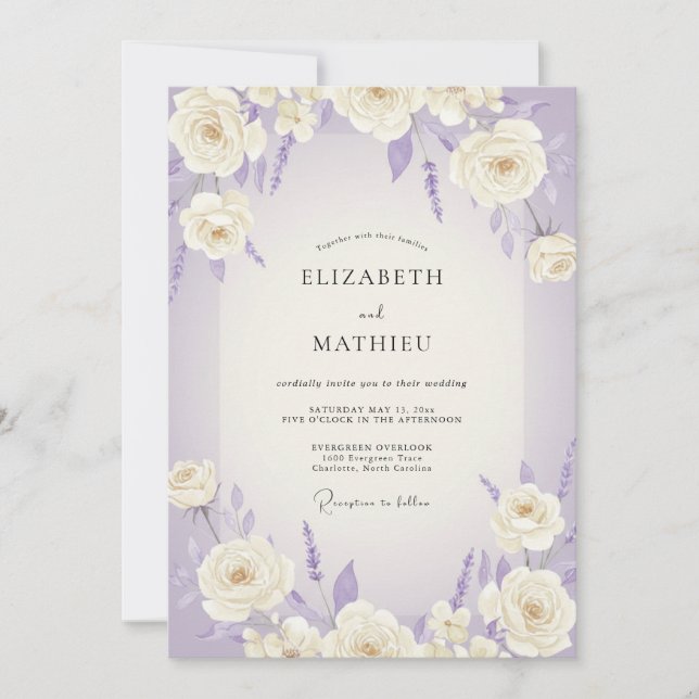 Periwinkle White Rose Wedding Invitation (Front)
