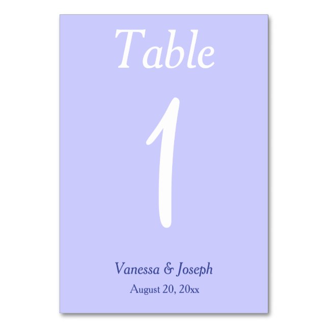 Periwinkle White Wedding Table No. Cards (Front)