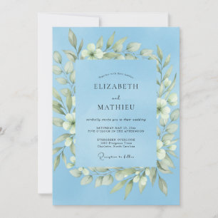 Periwinkle White Wreath Wedding Invitation