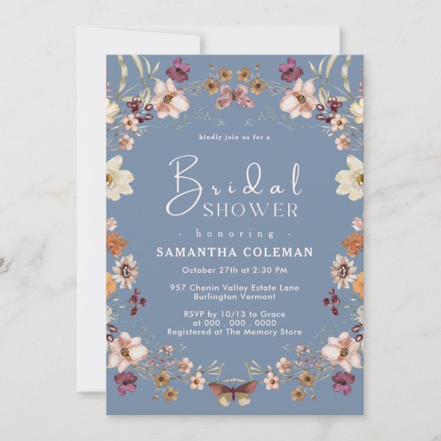 Periwinkle Wildflower Boho Pastel Bridal Shower Invitation (Front)