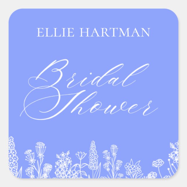 Periwinkle Wildflower Bridal Shower  Square Sticker (Front)