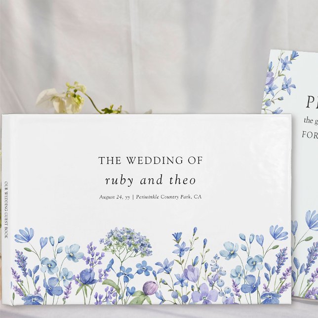 Periwinkle Wildflower Elegant Floral Wedding Guest Book (Wedding Guest Book from my Lilac + Periwinkle Wildflower Wedding Collection)