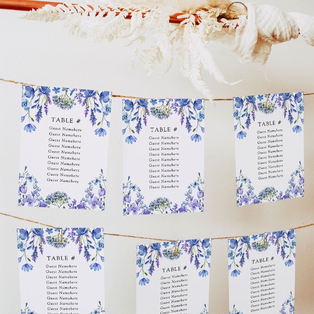 Periwinkle Wildflower Floral Wedding Seating Cards (Wedding Table Seating Cards from my Lilac + Periwinkle Wildflower Wedding Collection)
