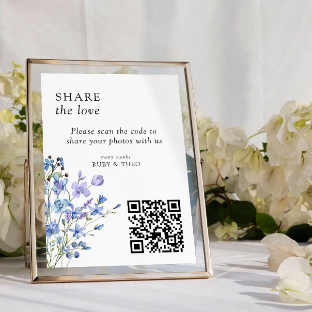 Periwinkle Wildflower QR Code Photo Sharing Card (Photo Sharing sign from my Lilac + Periwinkle Wildflower Wedding Collection)