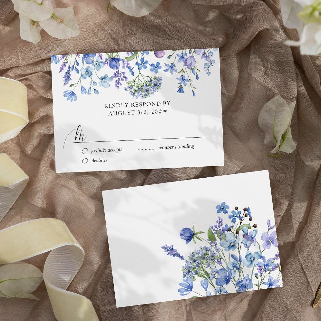 Periwinkle Wildflower Wedding Delicate Floral RSVP Card (Floral Wedding RSVP Card from my Lilac + Periwinkle Wildflower Wedding Collection)