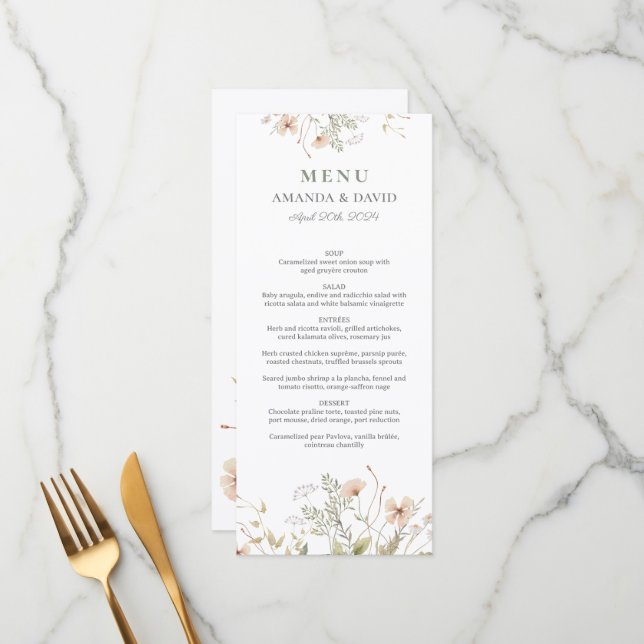 Periwinkle Wildflower Wedding Flat Menu (Front/Back In Situ)