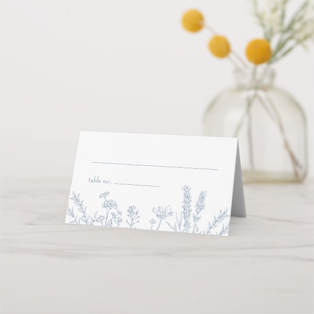 Periwinkle Wildflower Wedding Folded Place Card (Front)