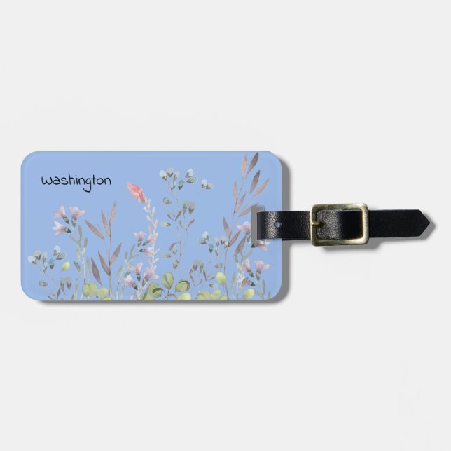 Periwinkle Wildflowers Personalised Luggage Tag (Front Horizontal)