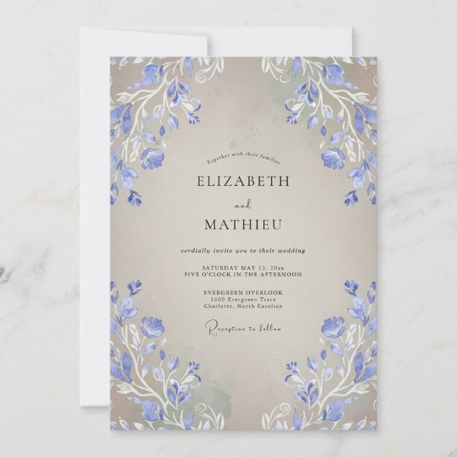 Periwinkle Wisteria Taupe Wedding Invitation (Front)