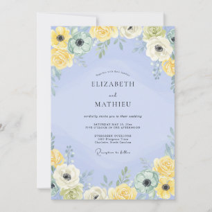 Periwinkle Yellow Ranunculus Dusty Eucalyptus Wedd Invitation