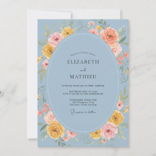 Periwinkle Yellow Ranunculus Grey Eucalyptus Weddi Invitation