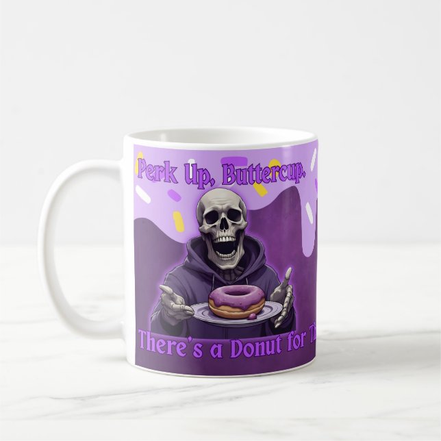 Perk Up Buttercup skeleton Coffee Mug (Left)