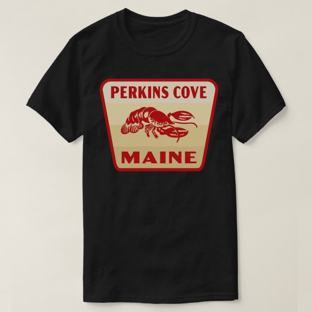 Perkins Cove Maine Retro  Badge Tan T-Shirt (Design Front)