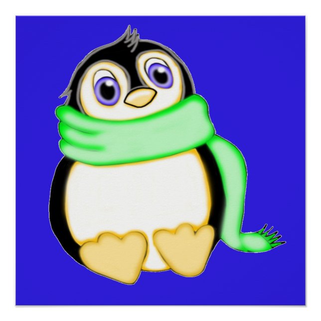 Perky Penguin Blue Poster (Front)