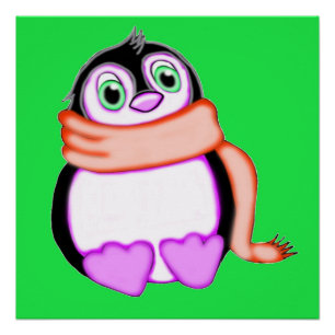 Perky Penguin Green Poster