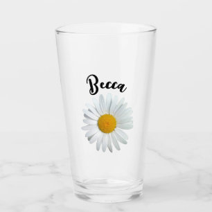 Perky White Daisy Flower Personalised Glass