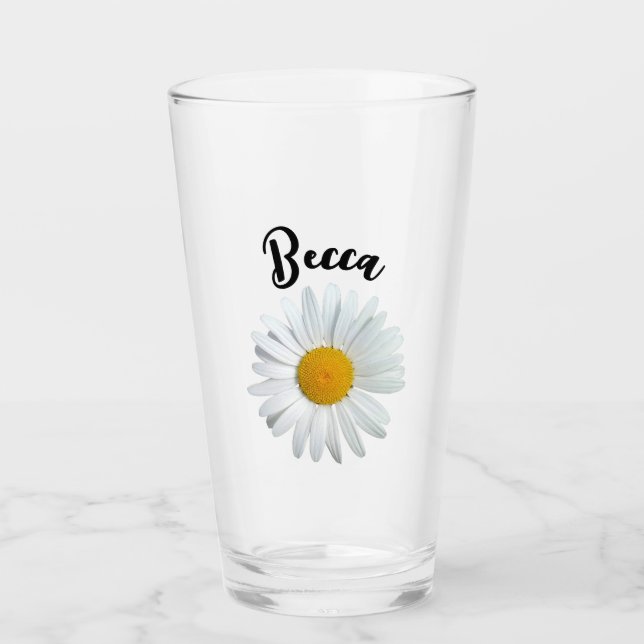Perky White Daisy Flower Personalised Glass (Front)