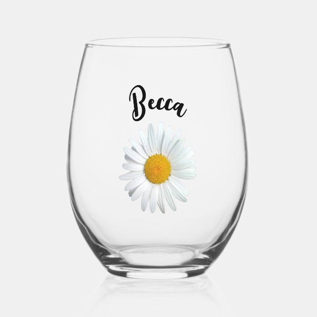 Perky White Daisy Flower Personalised Glass (Front)