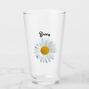 Perky White Daisy Flower Personalised Glass