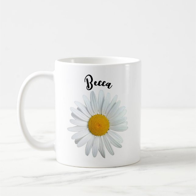 Perky White Daisy Flower Personalised Mug (Left)
