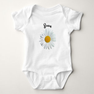 Perky White Daisy Flower Personalized Baby Bodysuit