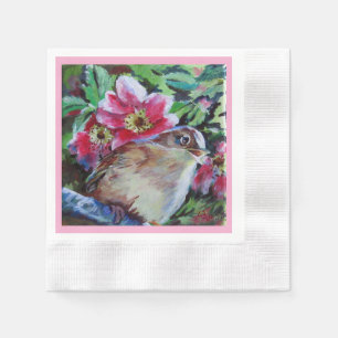 Perky Wren & Flowers Napkin