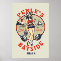 "Perle's Bayside Oyster Shack" Cute, Retro Seaside