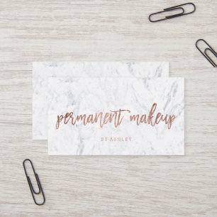 Permanent Makeup rose gold typography white marble Business Card