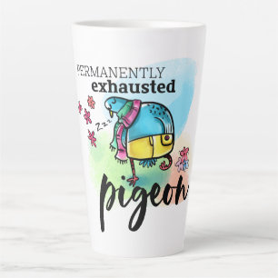 Permanently Exhausted Pigeon Cute Bird Drawing Latte Mug