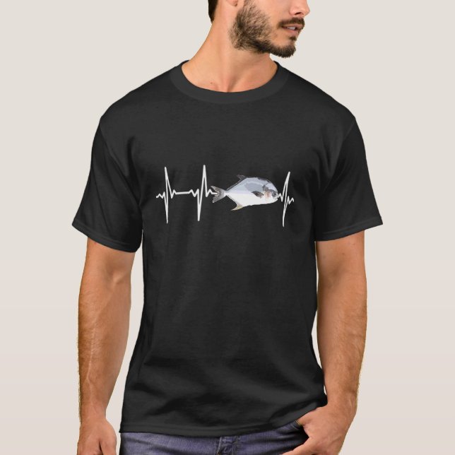 Permit Heartbeat For Saltwater Fish Fishing T-Shirt (Front)