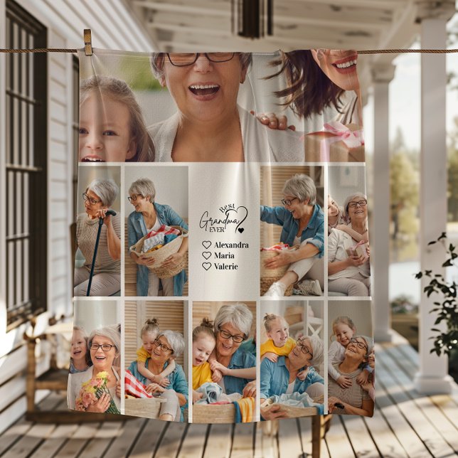 Peronalized 10 Photo Best Grandma Ever Minimalist Fleece Blanket (Creator Uploaded)