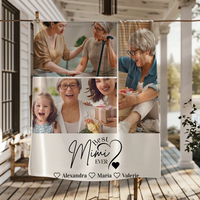 Peronalized 3 Photo Best Mimi Ever Minimalist Fleece Blanket (Creator Uploaded)