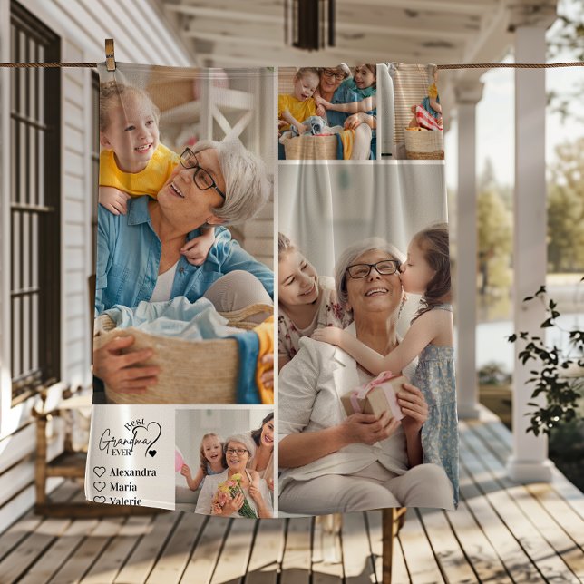 Peronalized 5 Photo Best Grandma Ever Minimalist Fleece Blanket (Creator Uploaded)