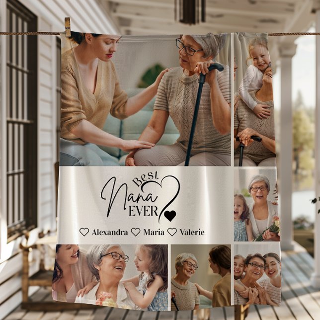 Peronalized 6 Photo Best Nana Ever Minimalist Fleece Blanket (Creator Uploaded)