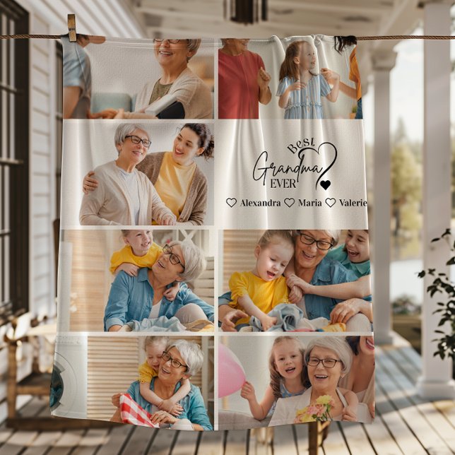 Peronalized 7 Photo Best Grandma Ever Minimalist Fleece Blanket (Creator Uploaded)