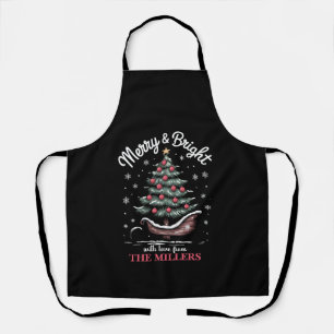 Peronalized Christmas Sleigh Tree Merry & Bright Apron