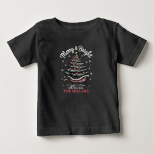 Peronalized Christmas Sleigh Tree Merry & Bright Baby T-Shirt