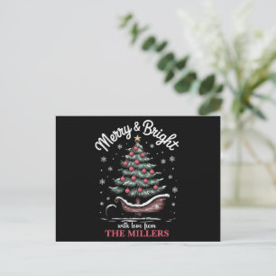 Peronalized Christmas Sleigh Tree Merry & Bright Holiday Postcard